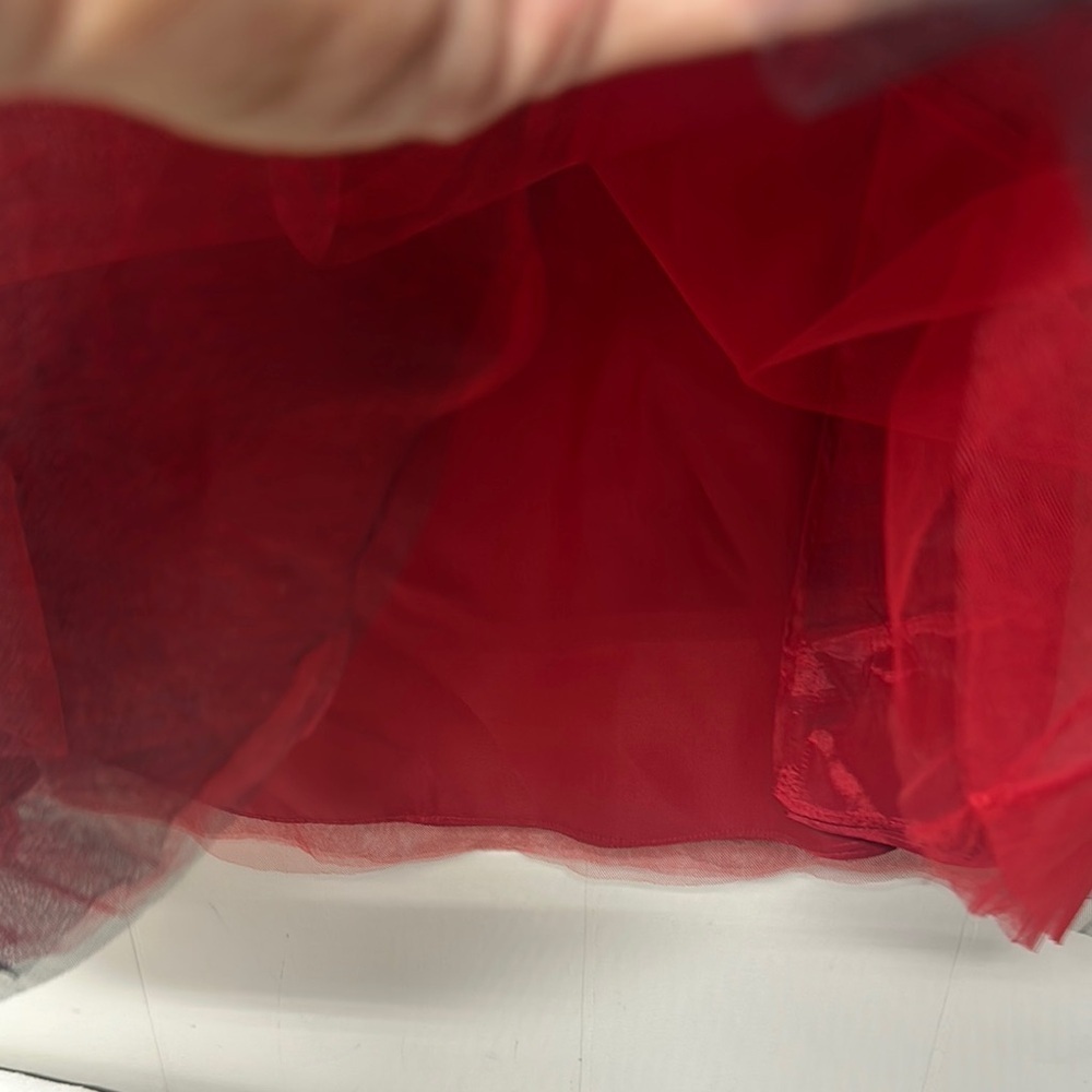 Vintage Y2K Victor Costa 12 Red Tulle Overlay Floral Skirt Whimsygoth 100% Silk - Picture 4 of 10